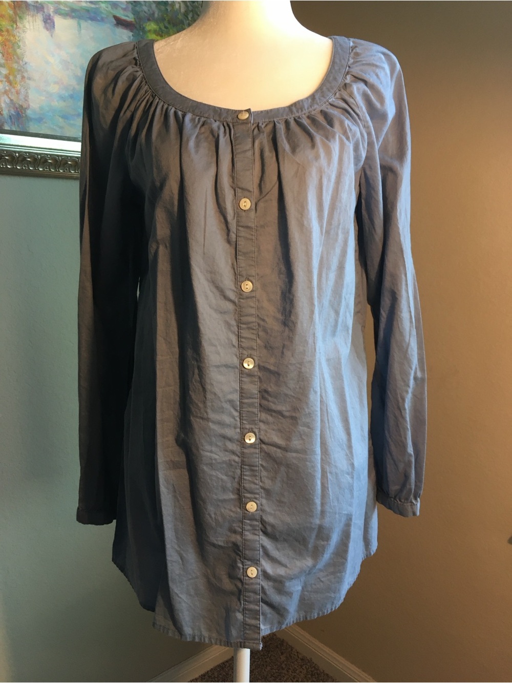 Banana Republic Slate Blue Scoop-Neck Button Down Shirt